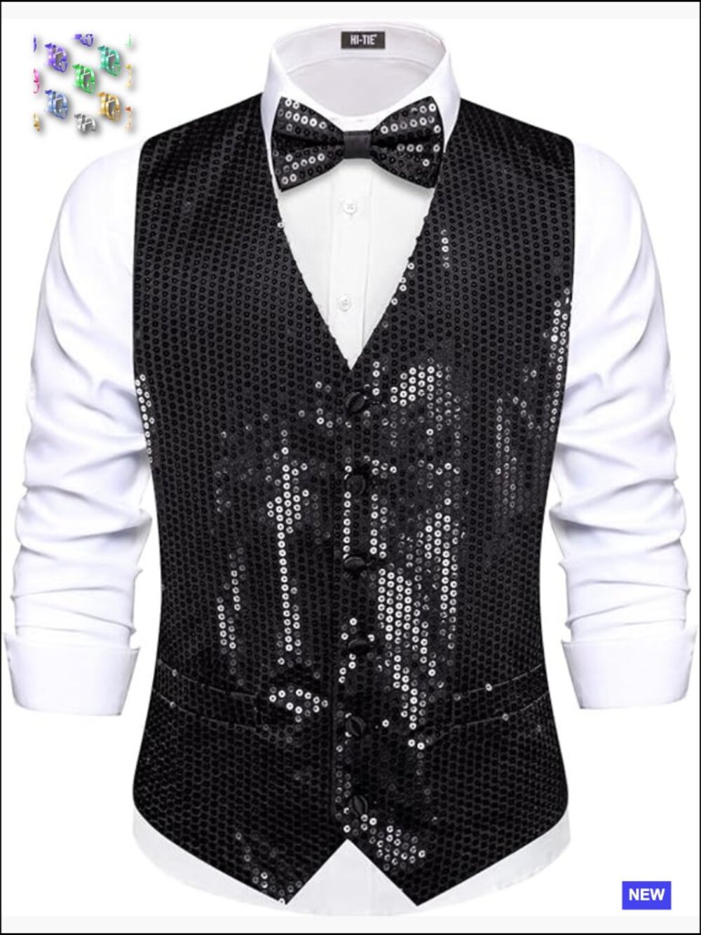 Sequin Tuxedo Vest Formal Glamour Slim Fit V-Neck Waistcoat Prom Party